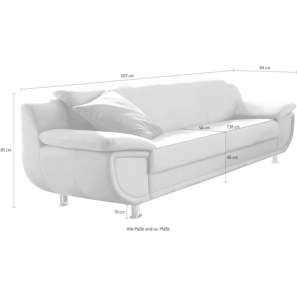 TRENDMANUFAKTUR 3-Sitzer »Rondo Breite 207 cm breite Armlehnen Füße chromfarben« Big-Sofa wahlweise mit Federkern in verschiedenen Bezügen bestellbar kaufen Versandkostenfrei