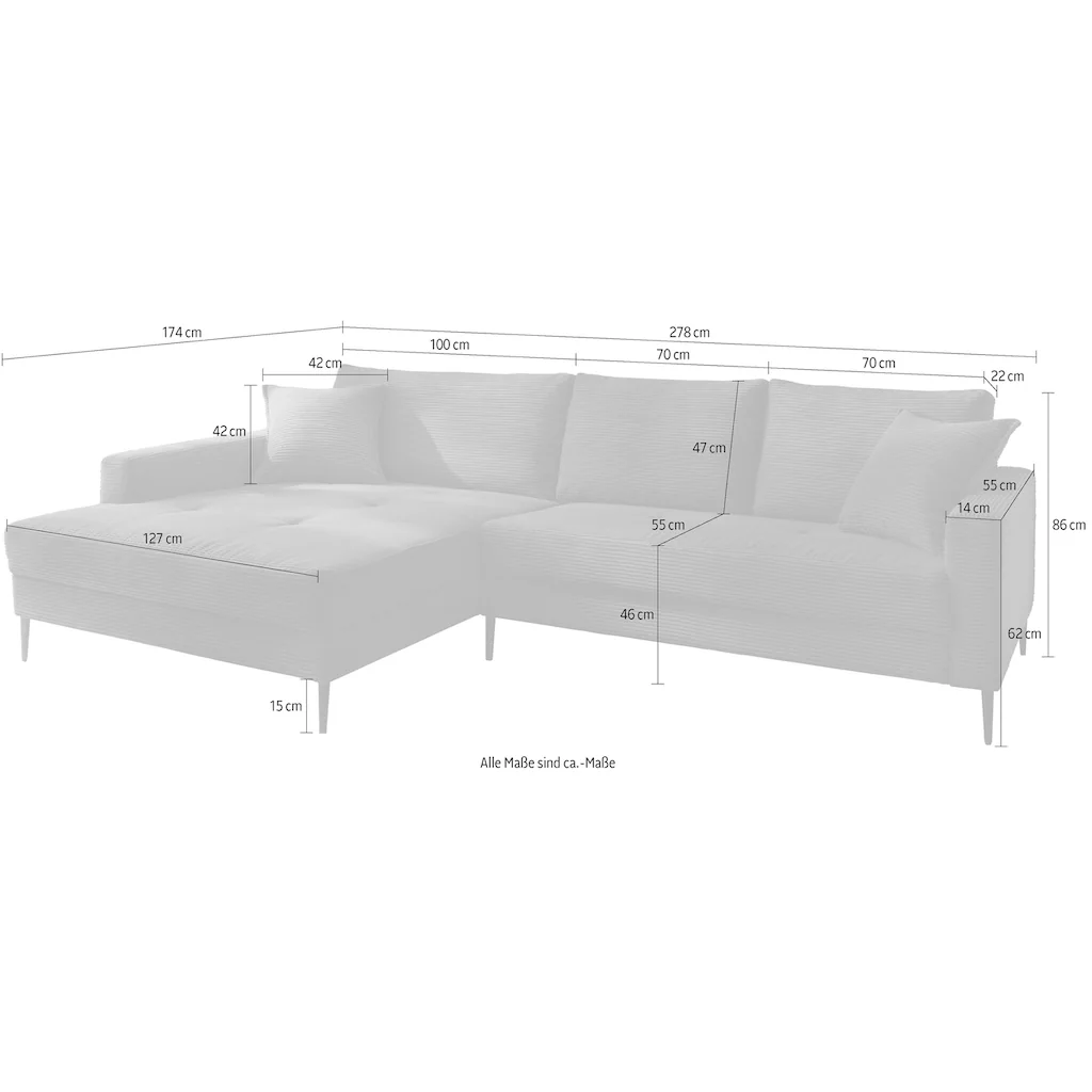 Trends by HG Ecksofa »Summer L-Form« in Cord-Stoff mit Metallfuß kaufen Preisnachlass