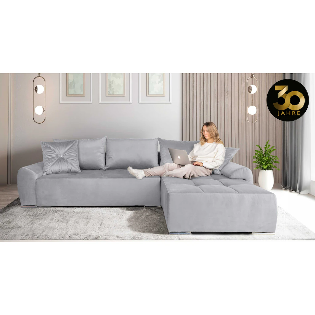COLLECTION AB Ecksofa »30 Jahre Jubiläums-Modell Bilbao L-Form« inkl. Bettfunktion und Bettkasten Zierkissen mit Strassstein kaufen