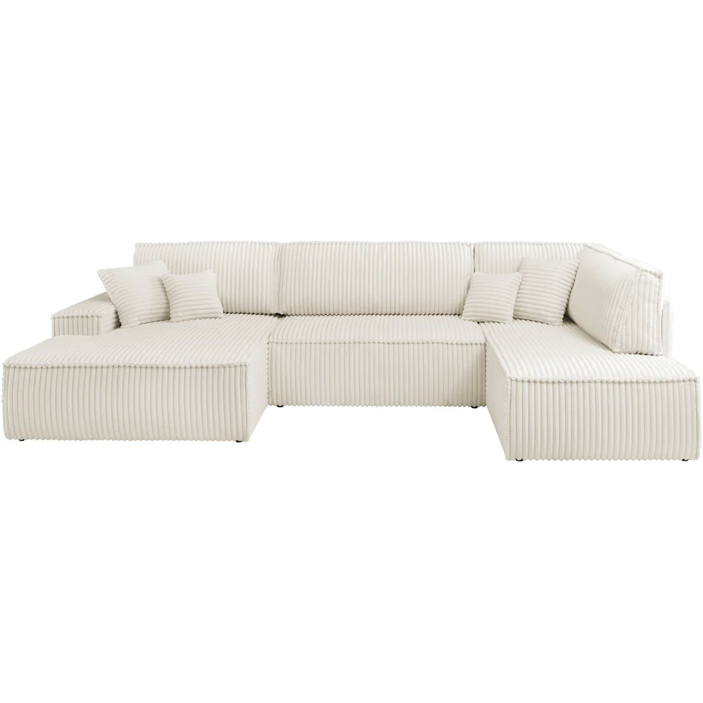 andas Wohnlandschaft »FINNLEY U-Form XXL 329 cm Schlafsofa Schlaffunktion m. Bettkasten« (194/139 cm) Bouclé Struktur und Cord kaufen Neueste Mode