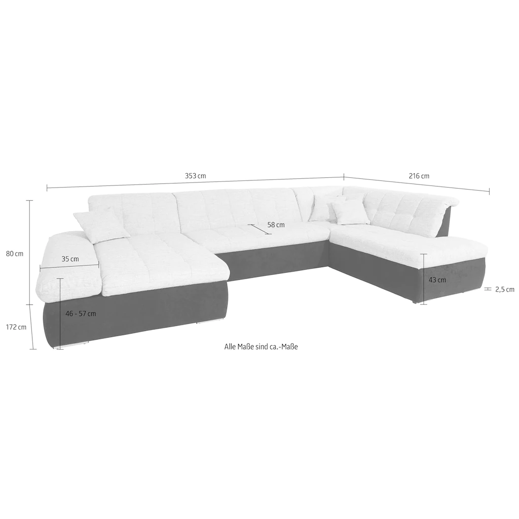 DOMO collection Wohnlandschaft »Moric U-Form auch in Cord« im XXL-Format wahlweise mit Bettfunktion und Armlehnenverstellung kaufen Tiefpreis