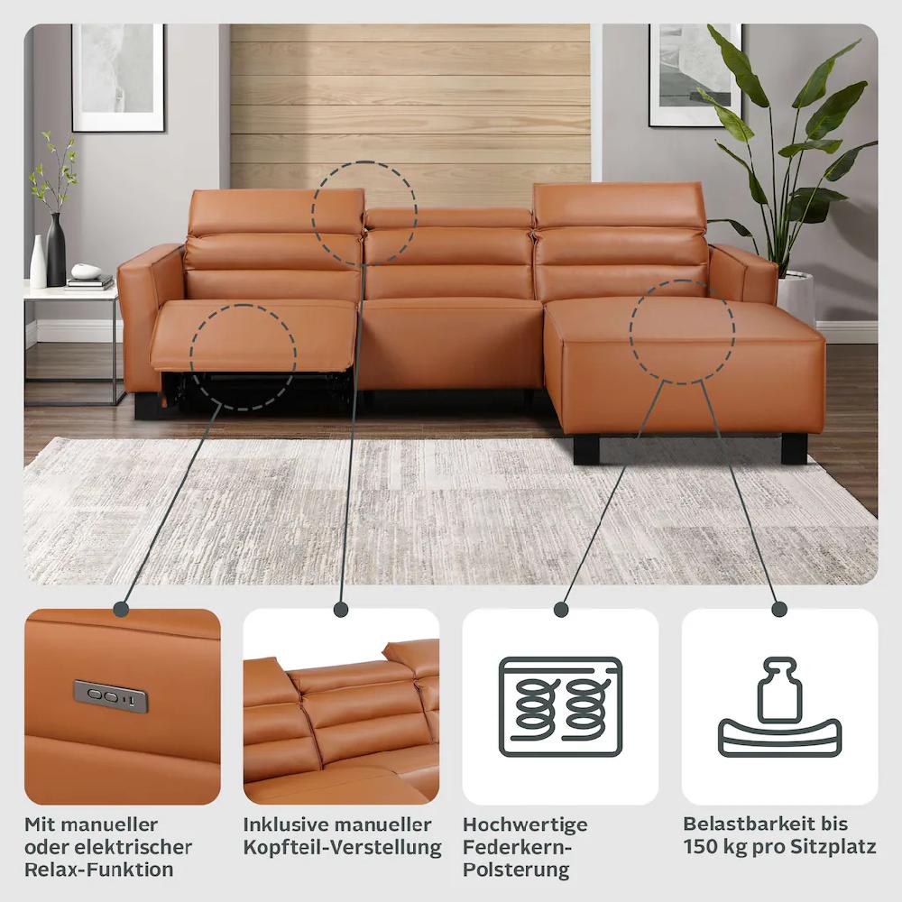 Places of Style Ecksofa »Carpari L-Form 263 cm mit manueller o. elektrischer Relaxfunktion« und USB/ Kopfteilverstellg kaufen Super Sparpreis