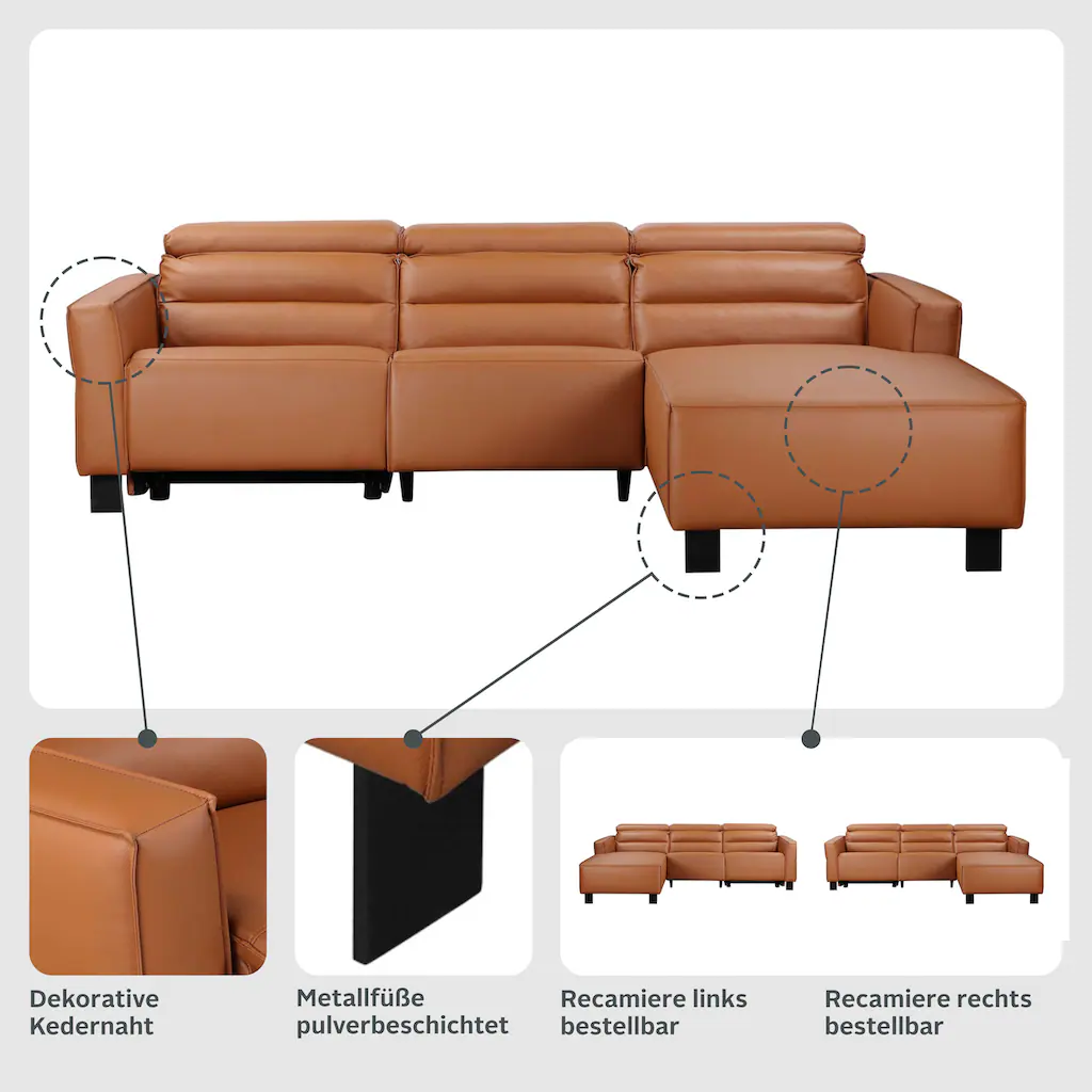 Places of Style Ecksofa »Carpari L-Form 263 cm mit manueller o. elektrischer Relaxfunktion« und USB/ Kopfteilverstellg kaufen Super Sparpreis
