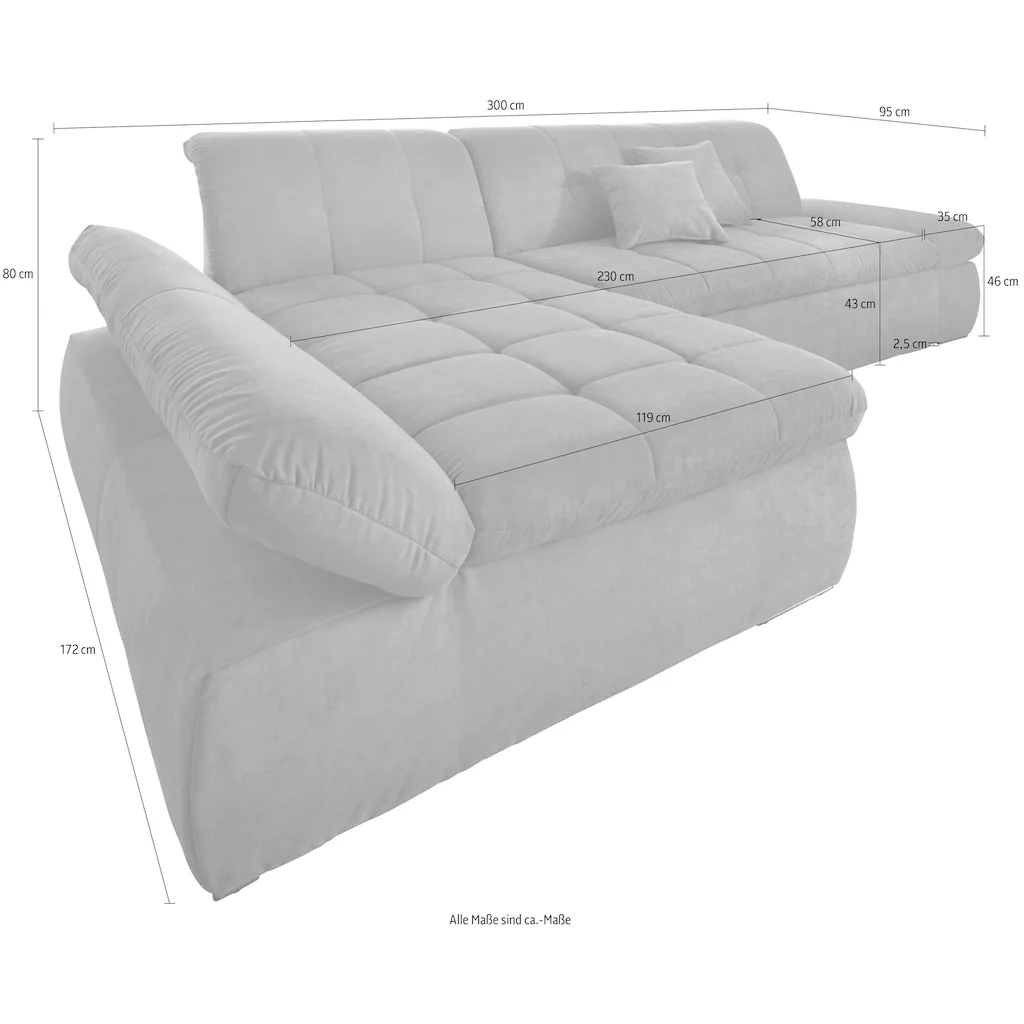 DOMO collection Ecksofa »NMoric XXL B/T/H: 300/172/80cm Revamierenabschluss L-Form« wahlweise mit Bettfunktion und Armlehnverstel lung kaufen Bis zu 60% Rabatt