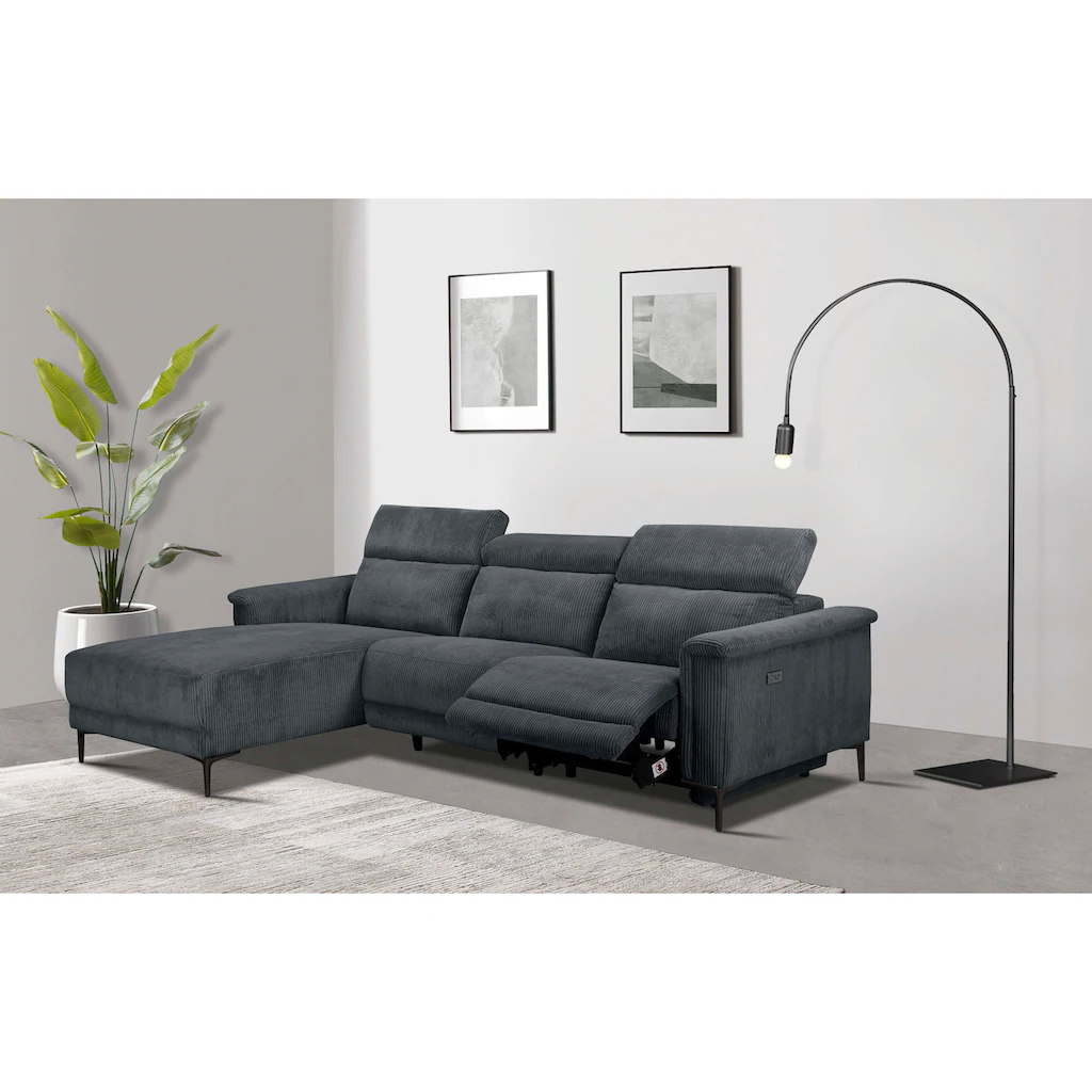 Places of Style Ecksofa »Lund in Cord L-Form 261 cm mit manueller« o. elektrischer Relaxfunktion USB Kopfteilverstellung kaufen