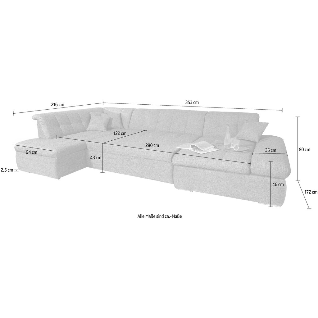 DOMO collection Wohnlandschaft »NMoric im XXL-Format B/T/H: 353/216/80 cm incl. Zierkissen U-Form« kaufen Schlussverkauf