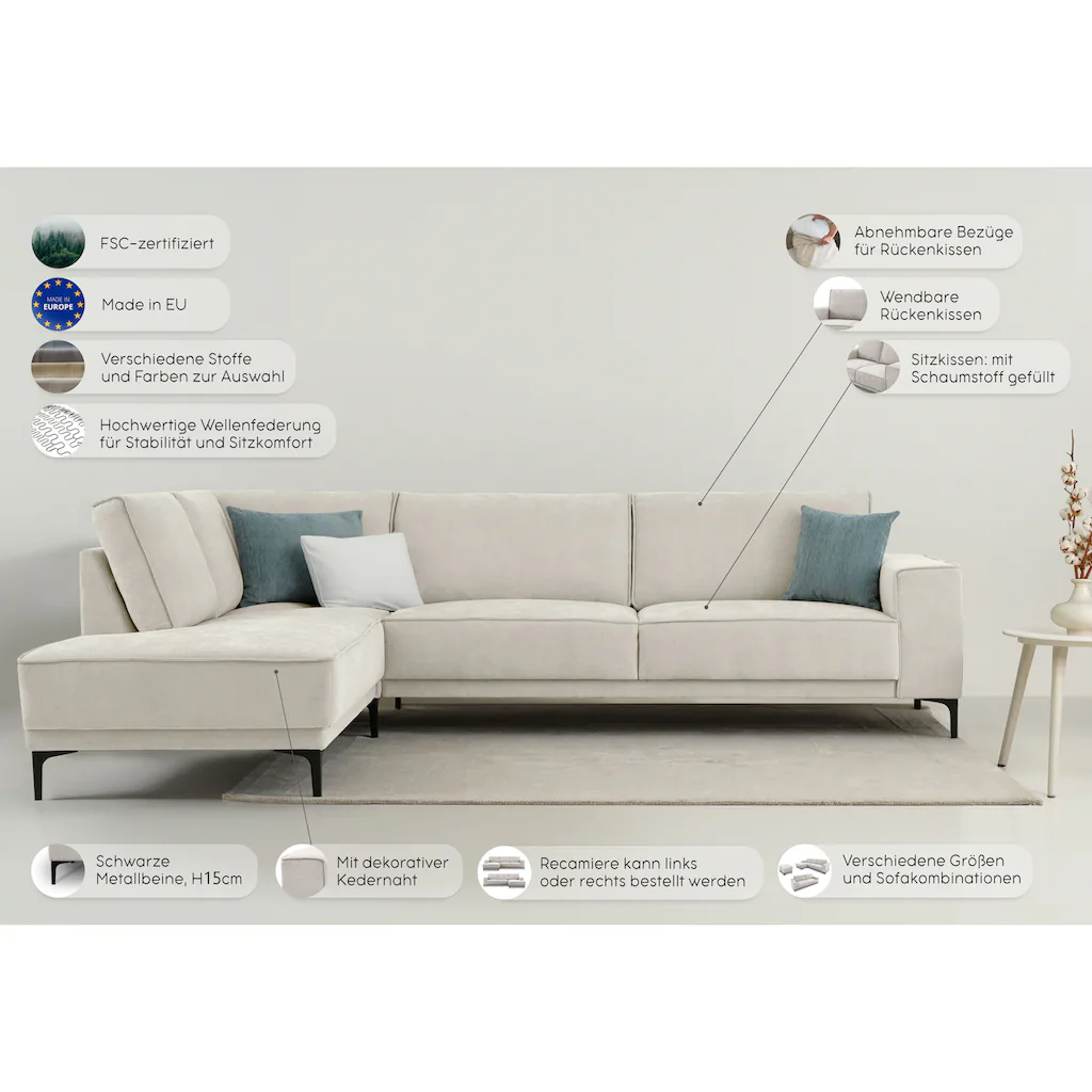 Places of Style Ecksofa »Oland« L-Form im zeitlosem Design und hochwertiger Verarbeitung kaufen Online Shopping