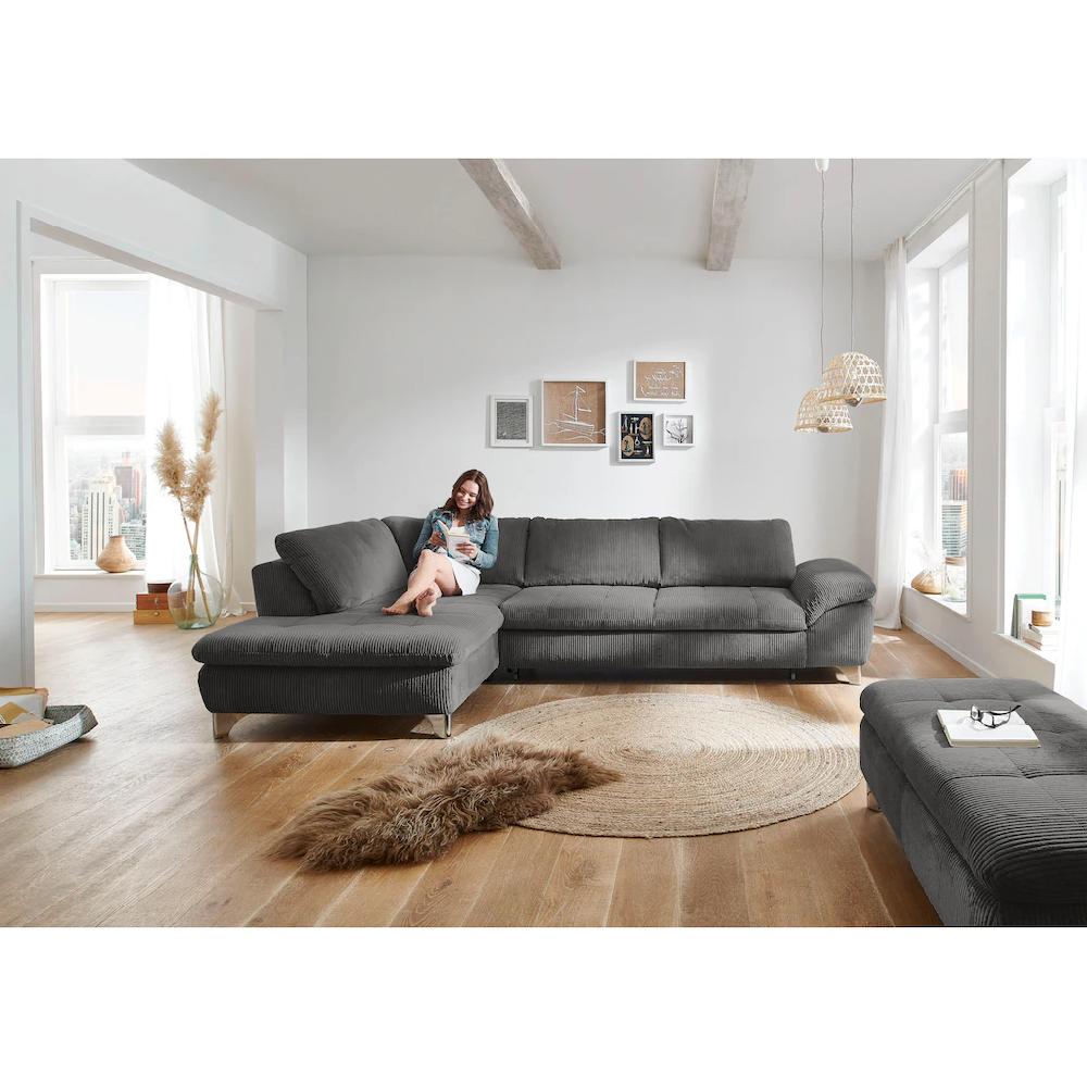 Die PlanBar Ecksofa »MP-IN14007 L-Form« wahlweise mit Bettfunktion und verstellbaren Kopfstützen in Cord kaufen Wochenangebot