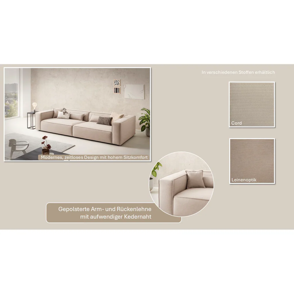 LeGer Home by Lena Gercke 3-Sitzer »PIARA XXL Sofa mit Kedernaht Big-Sofa in Cord oder Leinenoptik« schwarze Füße bequemer Sitzkomfort extra tiefe Sitzfläche kaufen Letzte 2 Tage