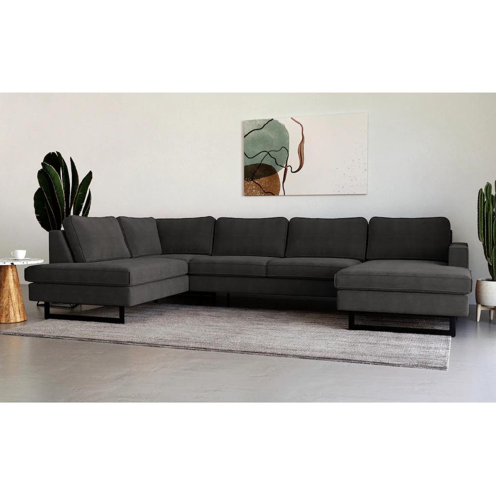Places of Style Wohnlandschaft »Pinto 350 cm U-Form XXL mit Ottomanen« Cord Feincord Luxus-Microfaser Leder und Chenille kaufen Zeitbegrenzte Promotion