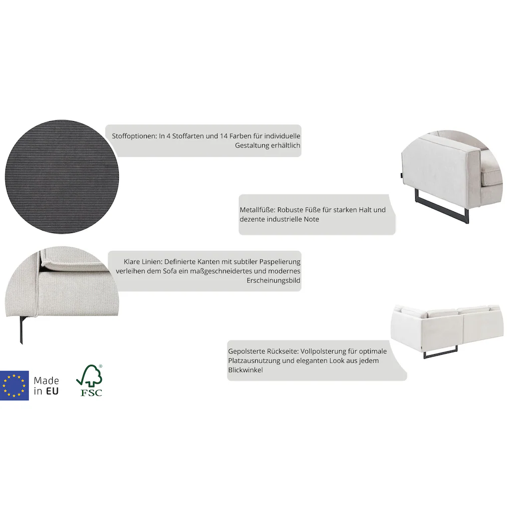 Places of Style Wohnlandschaft »Pinto 350 cm U-Form XXL mit Ottomanen« Cord Feincord Luxus-Microfaser Leder und Chenille kaufen Zeitbegrenzte Promotion