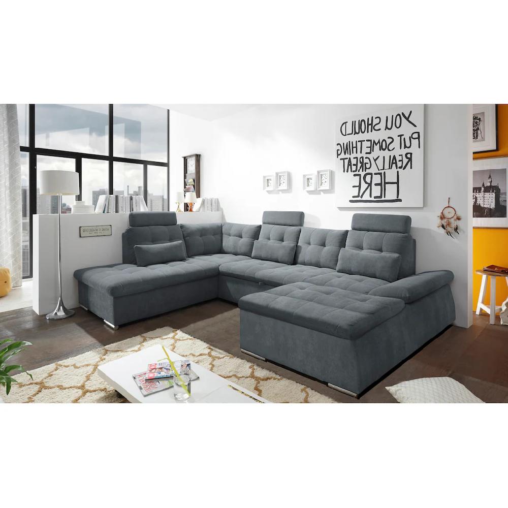 ED EXCITING DESIGN Wohnlandschaft »Nalo U-Form« mit Bettfunktion Bettkasten Kopfstützen Nierenkissen etc. kaufen