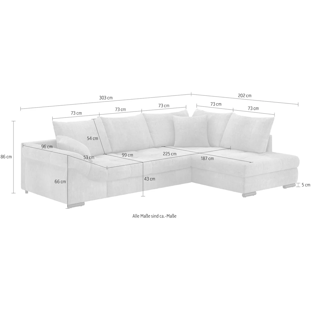 Mr. Couch Ecksofa »Allegro DuraFlex L-Form« Hochschläfer-Bettauszug Kaltschaumpolsterung bis 140 kg belastbar kaufen Günstiger Verkauf