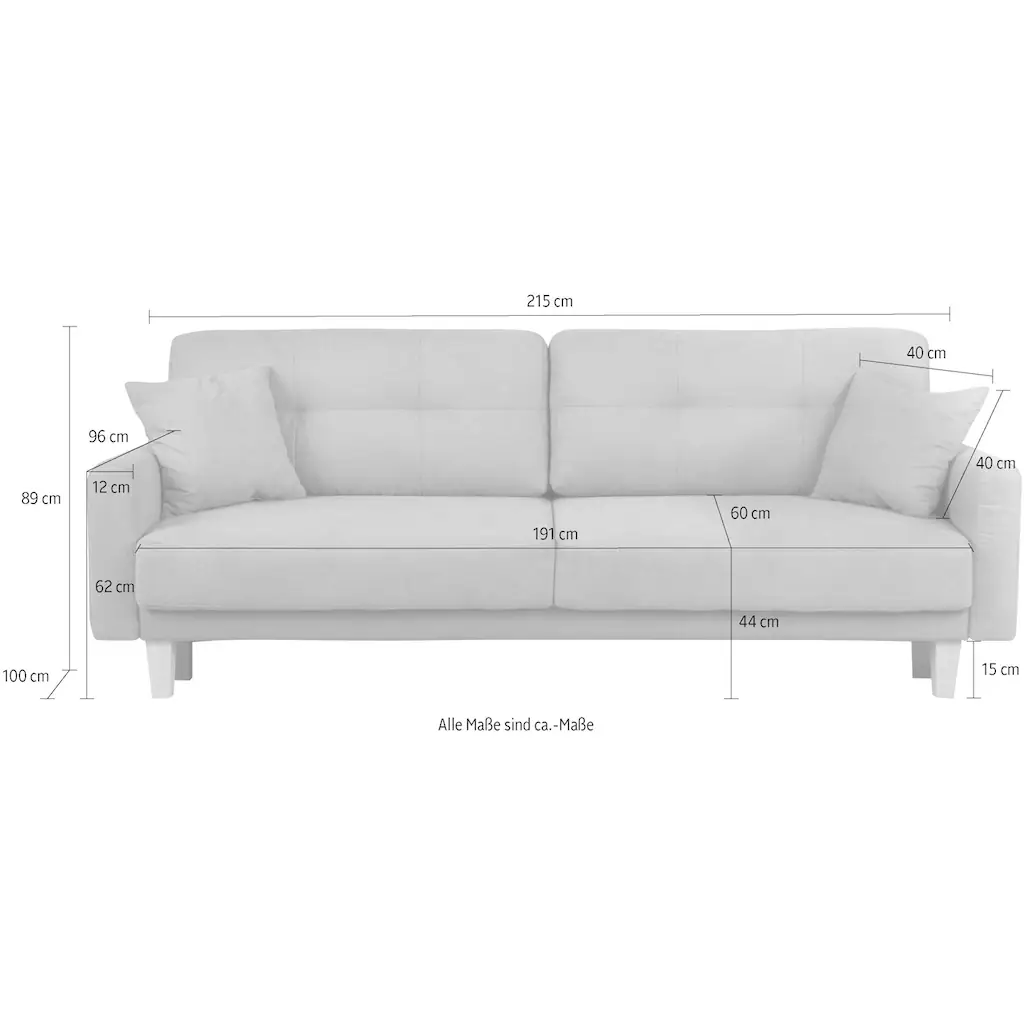 Home affaire 3-Sitzer »TRIPLO optionale Schlafsofa mit Bettkasten Maße B/T/H: 215/100/89 cm« Wahlweise Bettfunktion - Liegefläche 145x191 cm Rücken- Zierkissen Cyber Monday