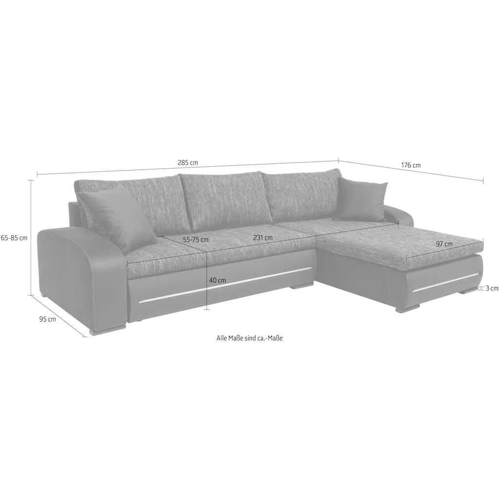 COLLECTION AB Ecksofa »30 Jahre Jubiläums-Modell Wind L-Form« inkl. Schlaffunktion und Bettkasten frei im Raum stellbar kaufen Letzte 3 Tage