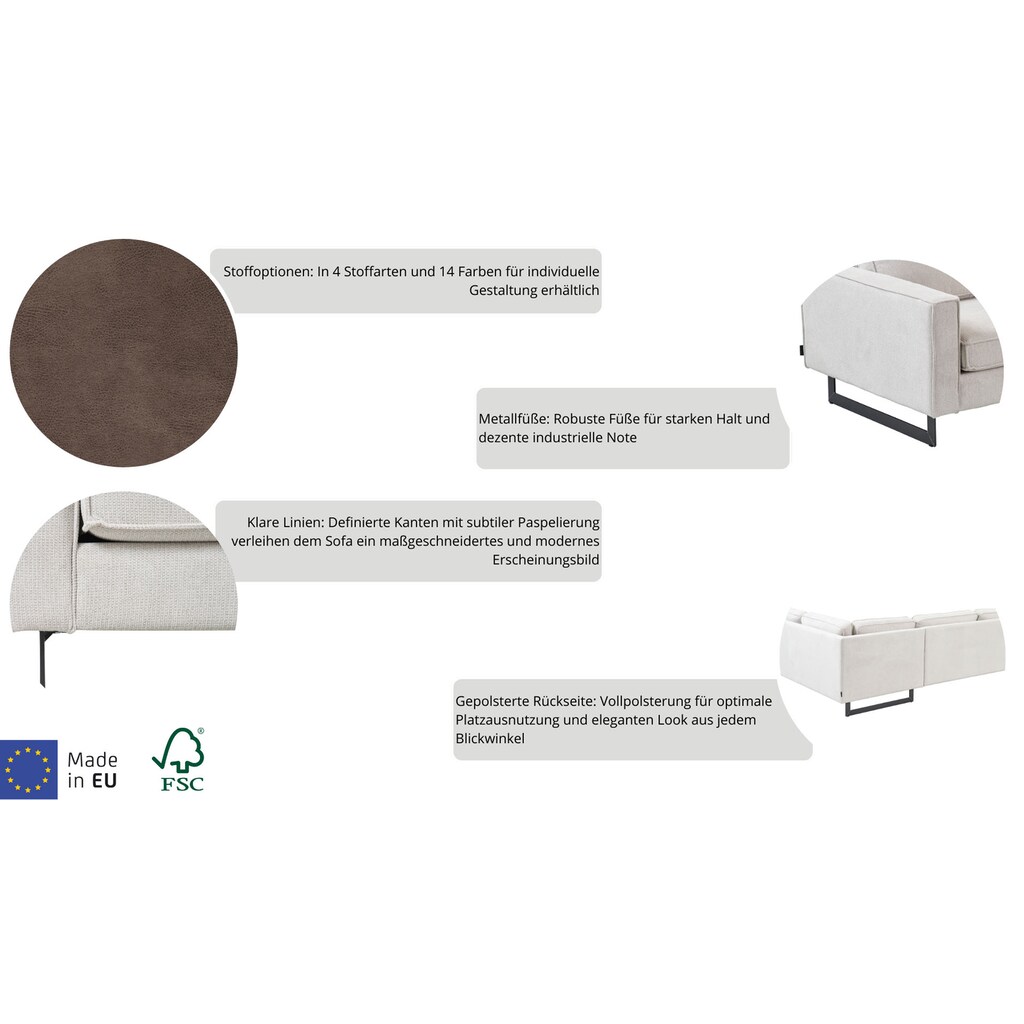 Places of Style Ecksofa »Pinto 290 cm Ottomane links / rechts« Cord Feincord Luxus-Microfaser Leder und Chenille kaufen Zeitbegrenzte Promotion