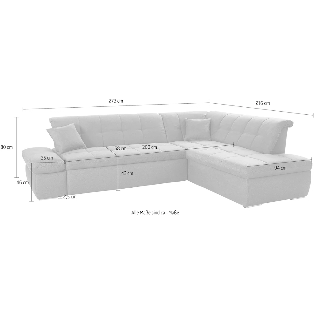 DOMO collection Ecksofa »NMoric incl. Zierkissen B/T/H: 273/216/80 cm L-Form« kaufen Online