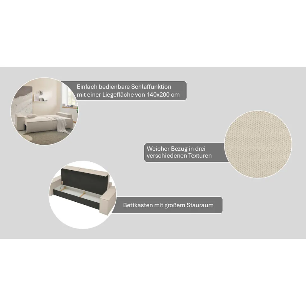 andas 3-Sitzer »FINNLEY Schlafsofa 257 cm Schlaffunktion mit Bettkasten (200/136cm) « kaufen Fabrik Onlineshop