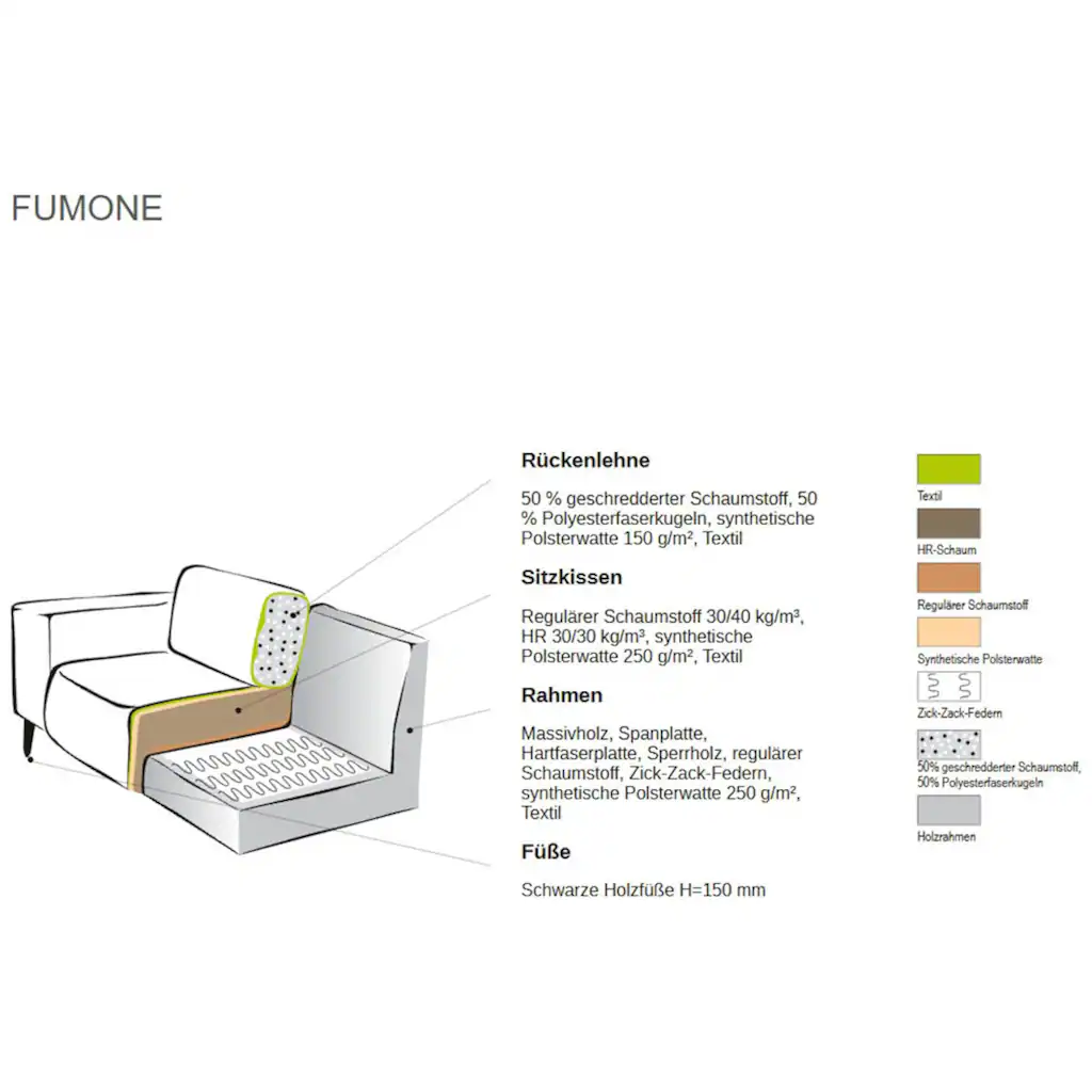 Places of Style Ecksofa »Fumone Lederoptik oder Soft-Touch Chenille« Breite 260 mit schwarzen Massivholzfüßen kaufen Exklusivangebot