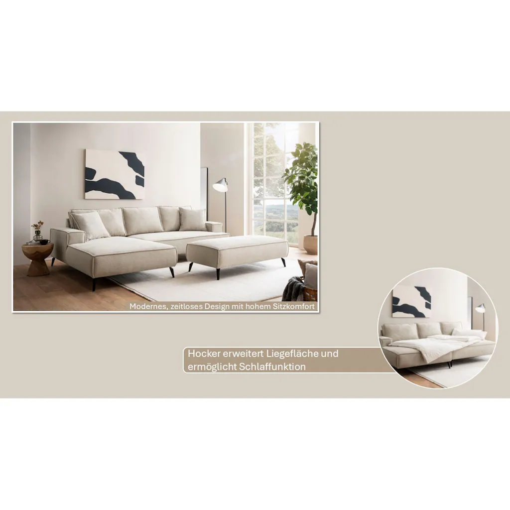 andas Sitzgruppe »TVINNU Polsterecke L-Form Schlaffunktion mit Hocker« (Set 2 tlg.) stellbar zum Schlafsofa (Krokodilverbinder) Lagerräumung