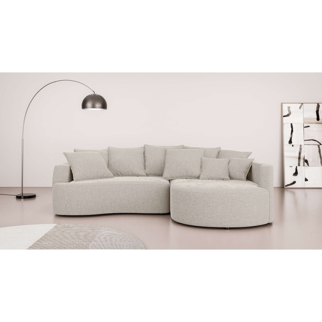INOSIGN Ecksofa »Kahekili Schlafsofa mit Bettkasten Maße B/T/H: 255/181/90/ cm« L-Form mit Wellenunterfederung 7 Rückenkissen und 2 Zierkissen