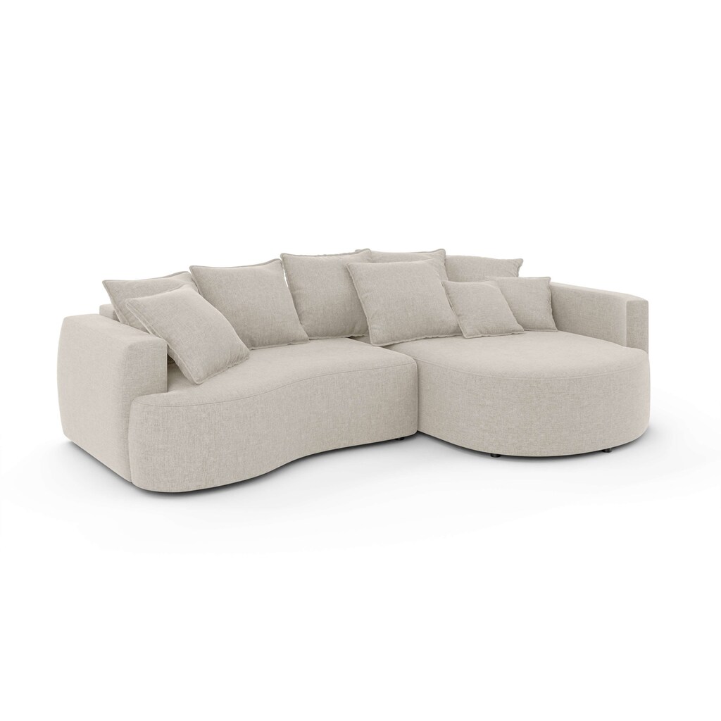 INOSIGN Ecksofa »Kahekili Schlafsofa mit Bettkasten Maße B/T/H: 255/181/90/ cm« L-Form mit Wellenunterfederung 7 Rückenkissen und 2 Zierkissen VIP-Rabatte