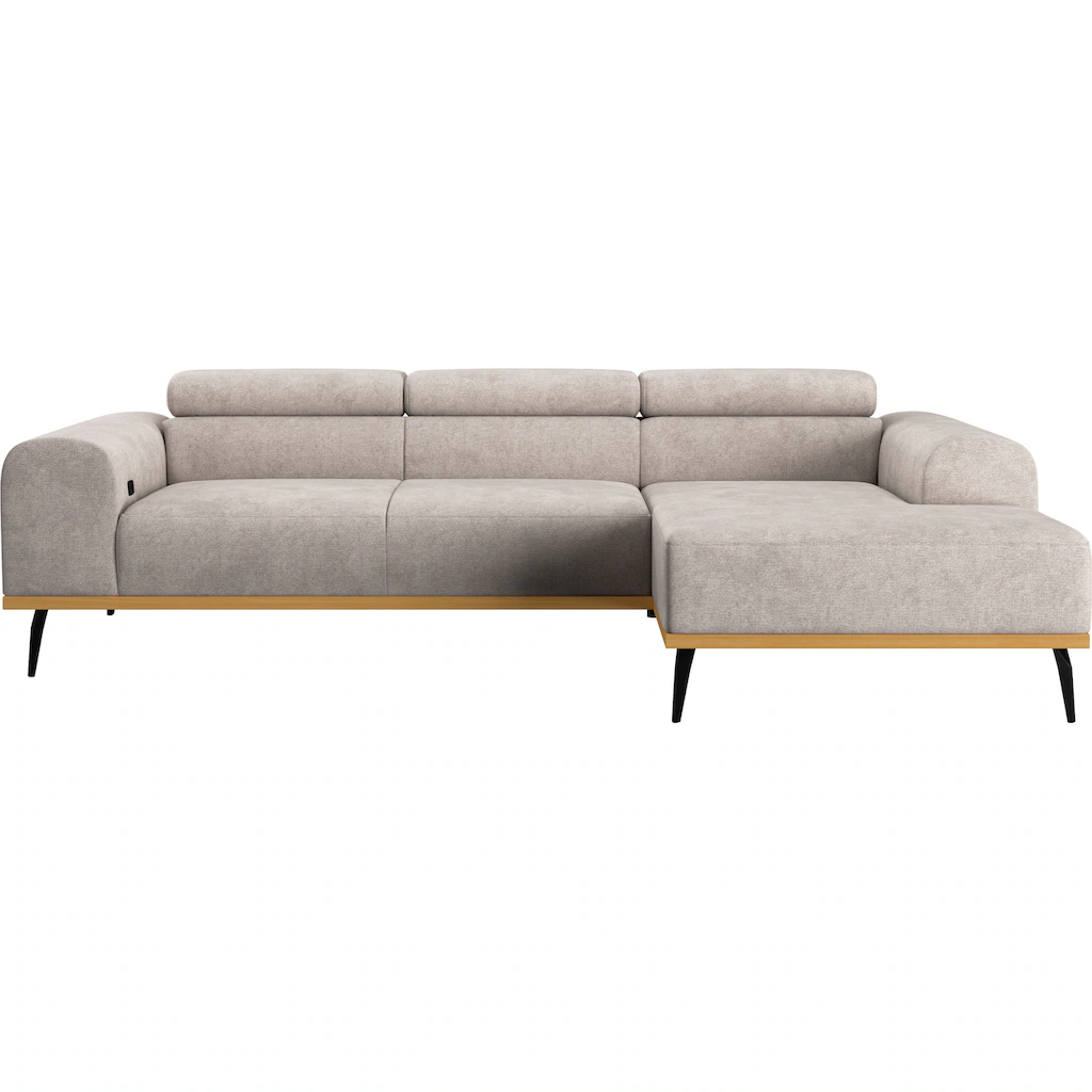 Places of Style Ecksofa »Carlo L-Form« mit Kopfteilverstellung & Holz-Rahmenoptik optional Relaxfunktion