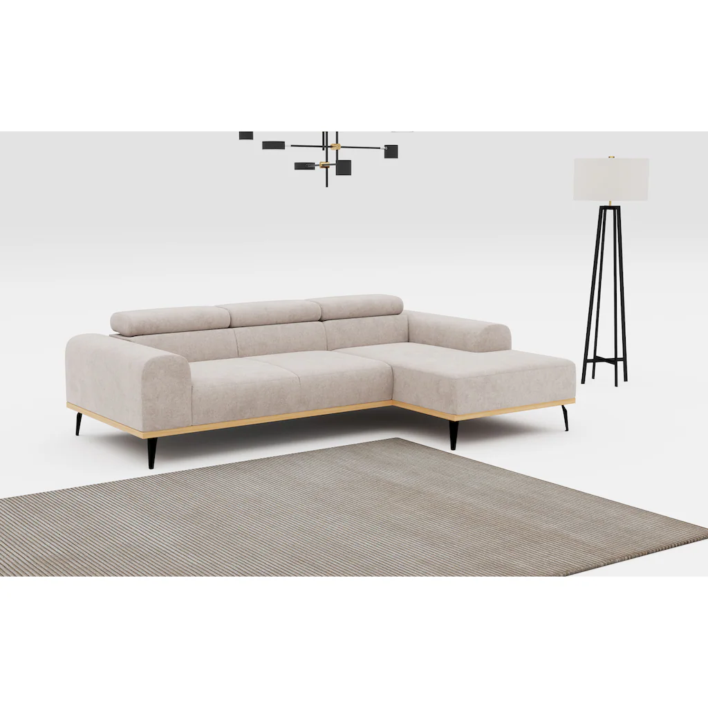 Places of Style Ecksofa »Carlo L-Form« mit Kopfteilverstellung & Holz-Rahmenoptik optional Relaxfunktion Fabrikladen