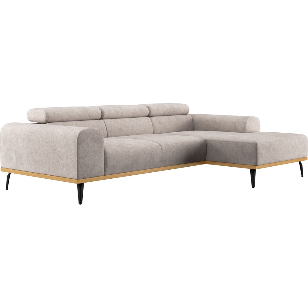 Places of Style Ecksofa »Carlo L-Form« mit Kopfteilverstellung & Holz-Rahmenoptik optional Relaxfunktion Fabrikladen