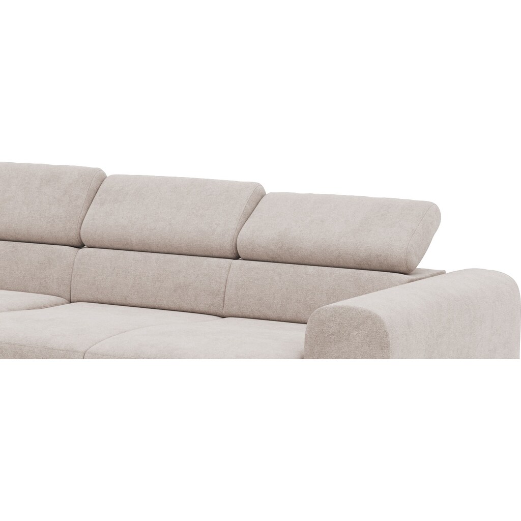 Places of Style Ecksofa »Carlo L-Form« mit Kopfteilverstellung & Holz-Rahmenoptik optional Relaxfunktion Fabrikladen