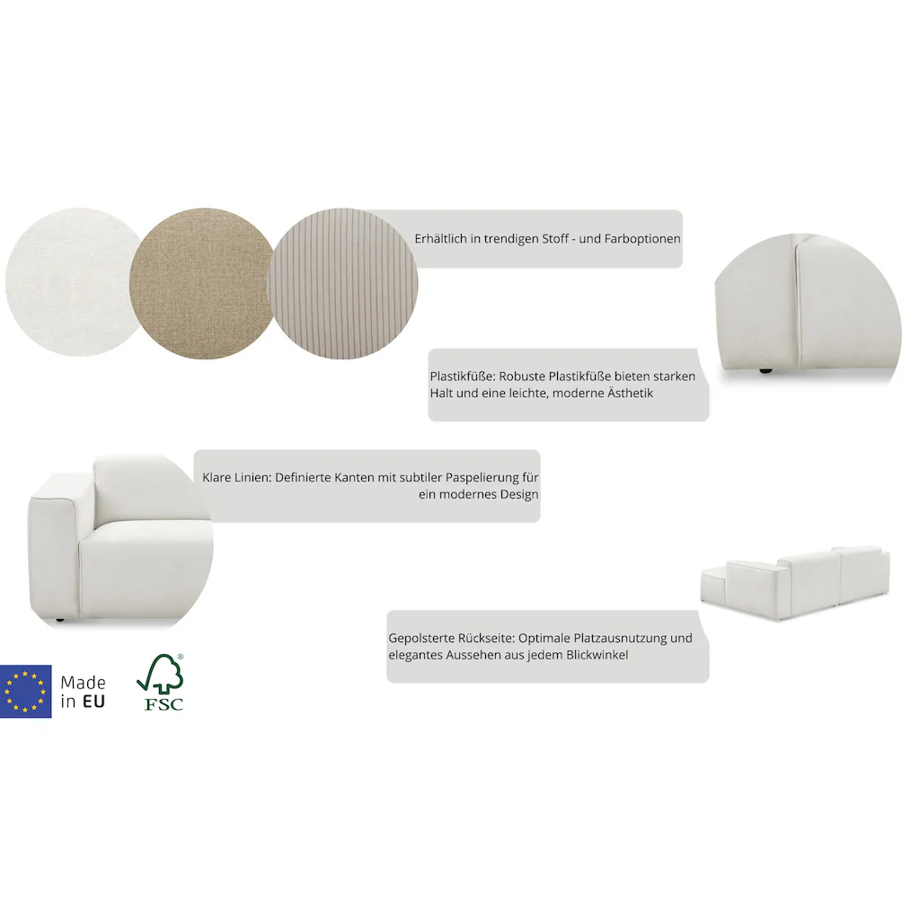andas Ecksofa »Noord« mit Kedernaht Breite 234 cm Cord Struktur Webstoff kaufen Günstig kaufen
