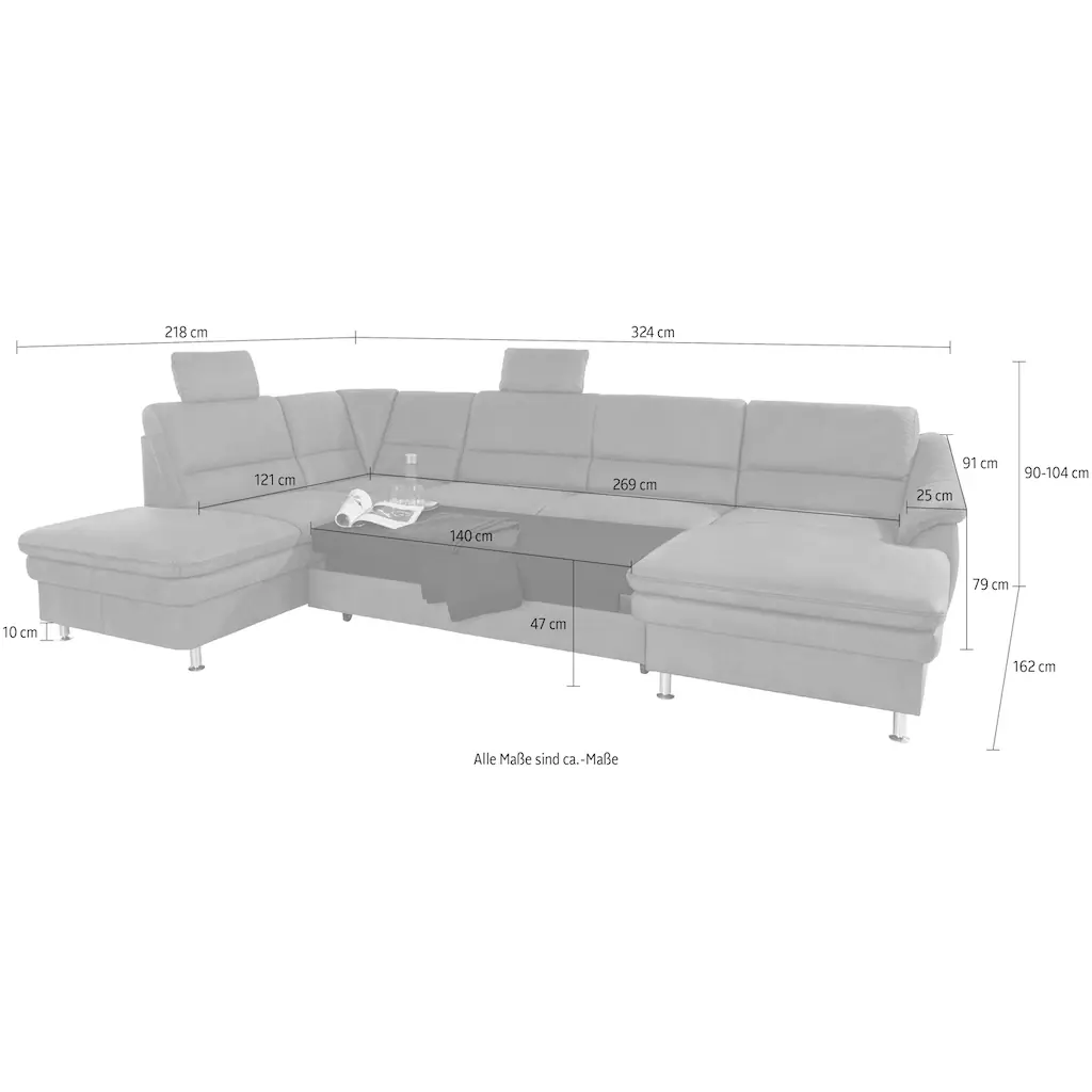 sit&more Wohnlandschaft »Cardoso U-Form« mit Federkern und Kopfstützen mit Bettfunktion und Relaxfunktion kaufen Lagerräumung