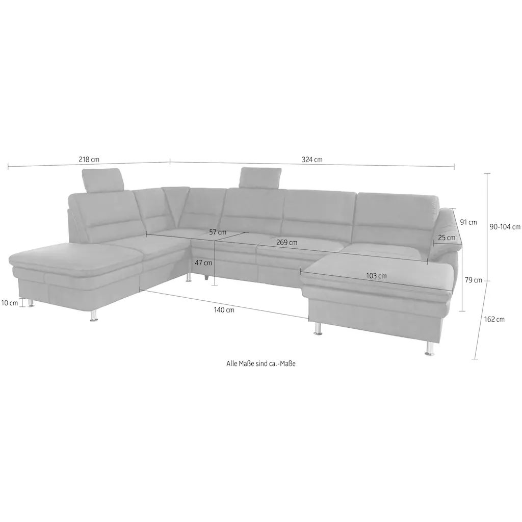 sit&more Wohnlandschaft »Cardoso U-Form« mit Federkern und Kopfstützen mit Bettfunktion und Relaxfunktion kaufen Lagerräumung