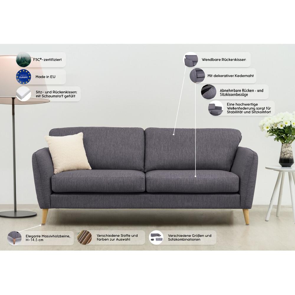 Home affaire 3-Sitzer »MARSEILLE Sofa 206 cm« mit Massivholzbeinen aus Eiche verschiedene Bezüge und Farbvarianten kaufen Große Rabatte
