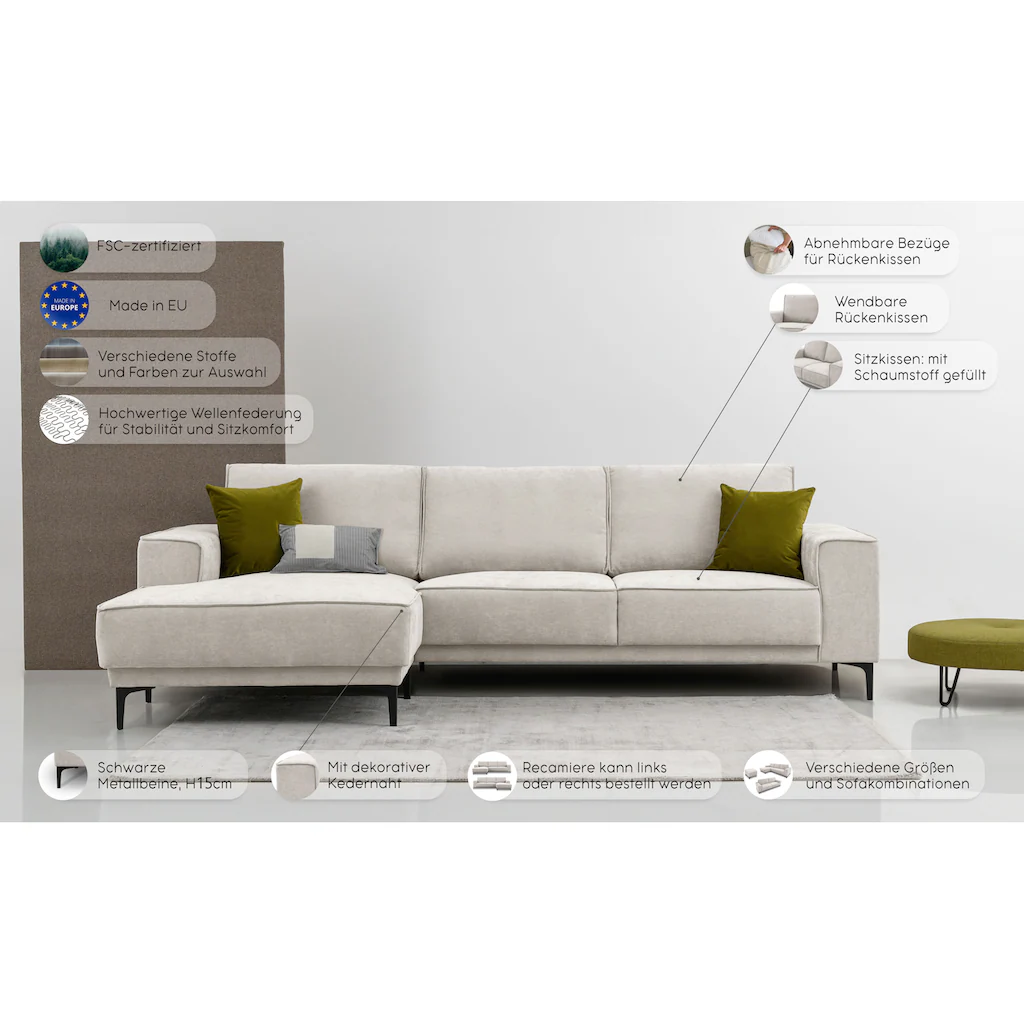 Places of Style Ecksofa »Oland« 280 cm im zeitlosem Design und hochwertiger Verabeitung kaufen Super Rabatt