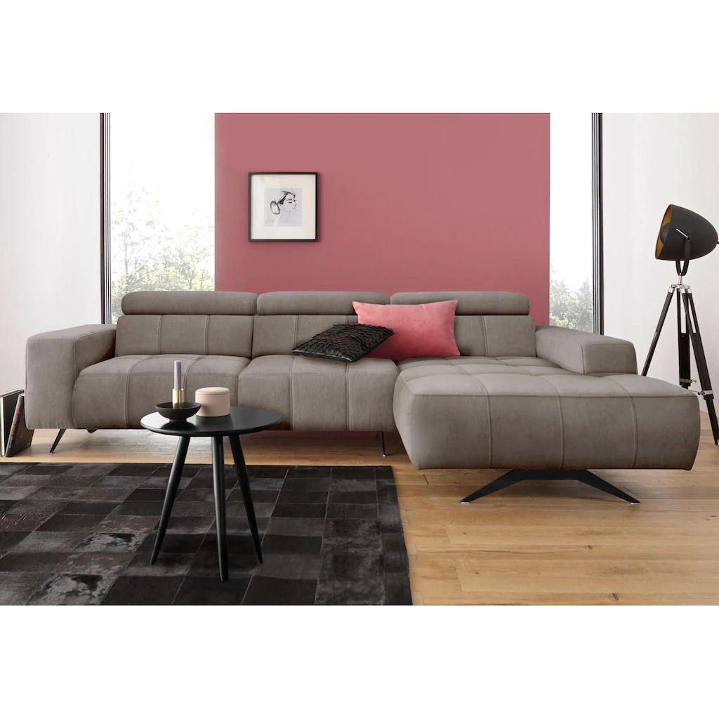 DOMO collection Ecksofa »Trento L-Form mit Kufenfuß oder Einzelfuß« wahlweise mit Kopfteilverstellung Recamiere links/rechts bestellbar kaufen Kostenloser Versand international