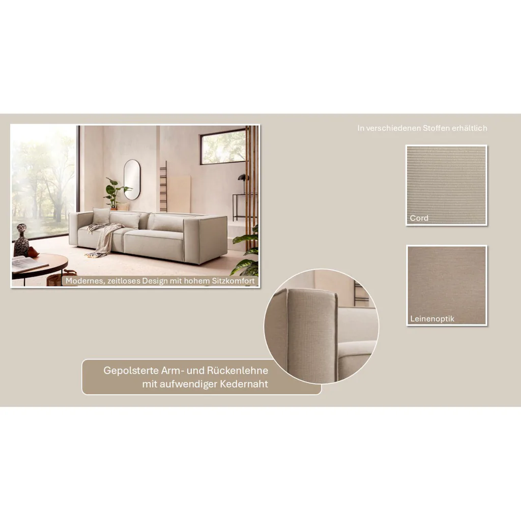 LeGer Home by Lena Gercke 3-Sitzer »PIARA Couch mit Kedernaht Sofa in Cord oder Leinenoptik« schwarze Füße bequemer Sitzkomfort kaufen Speichern exportieren
