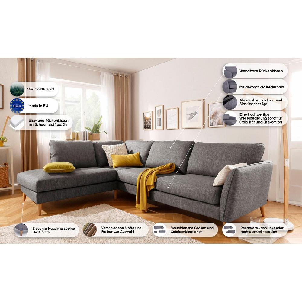Home affaire Ecksofa »MARSEILLE 278/202 cm L-Form Ottom. rechts/links« mit Massivholzbeinen aus Eiche verschiedene Bezüge und Farbvarianten kaufen Black Friday Preise