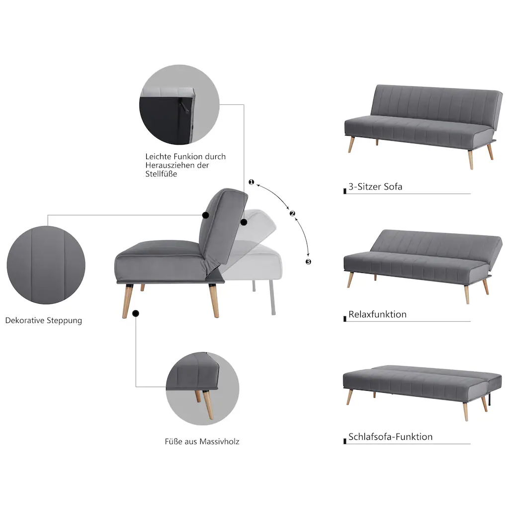 INOSIGN Schlafsofa »LUMINARA Gästesofa Bettsofa Couch mit Schlaffunktion Loungesofa« durch verstellbare Rückenlehne u. Bettfunktion Webstoff-Bezug kaufen Fabrik Onlineshop