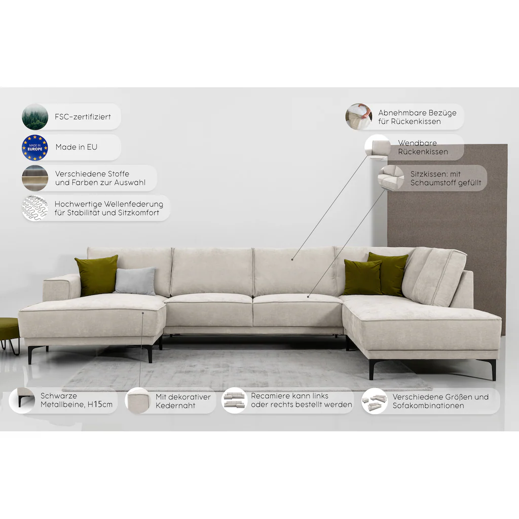 Places of Style Wohnlandschaft »Oland« XXL im zeitlosem Design und hochwertiger Verabeitung kaufen Valentinstagsangebot