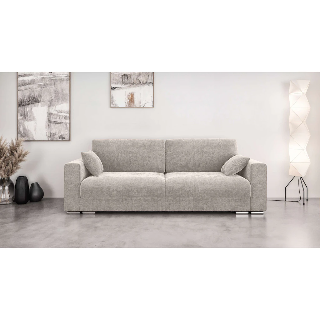 INOSIGN 3-Sitzer »Stevinson Schlafsofa mit Bettkasten Maße B/H/T: 229/87/97 cm« mit Wellenunterfederung 2 Rückenkissen und 2 Zierkissen