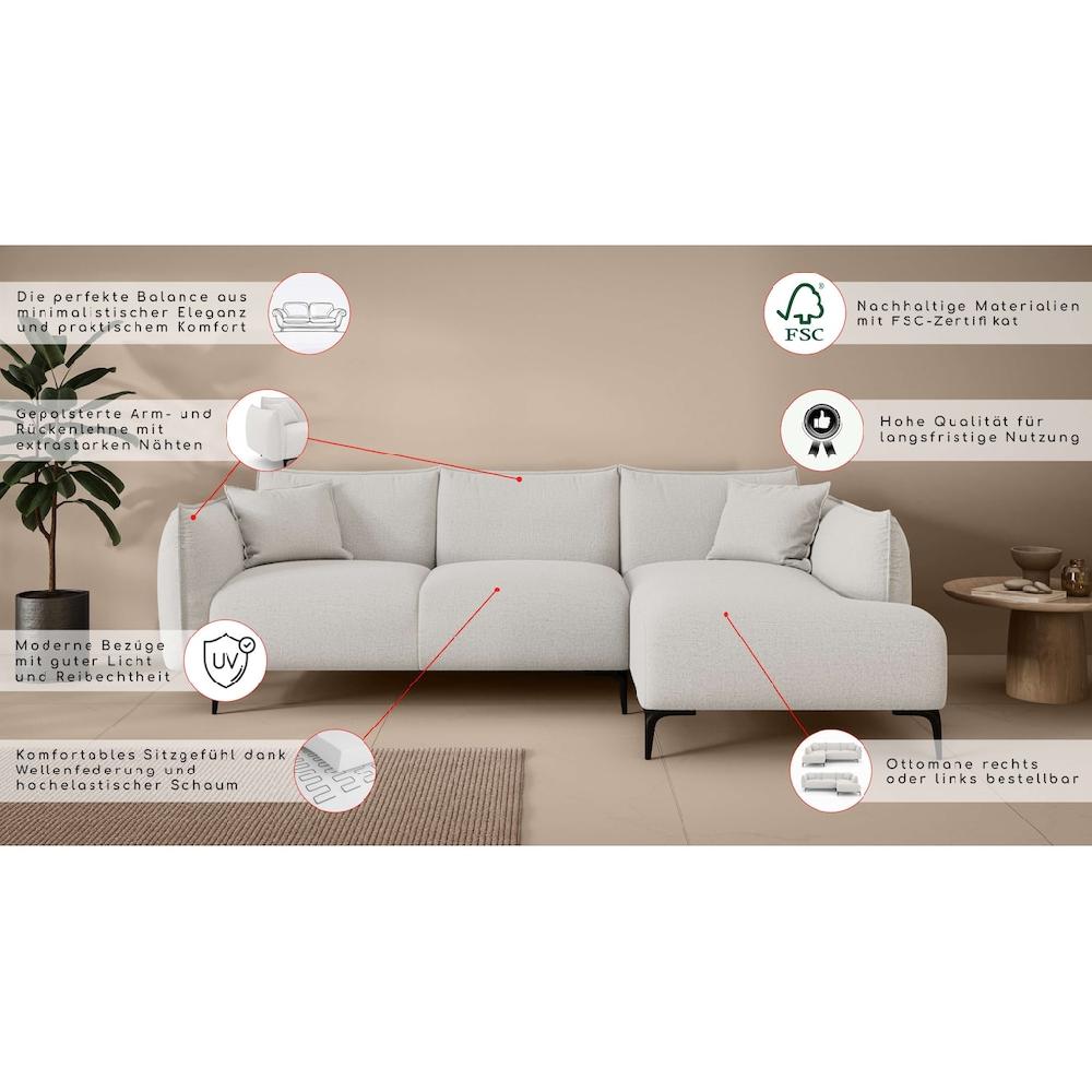 LeGer Home by Lena Gercke Ecksofa »Adelita mit Ottomane links oder rechts bestellbar B/H/T 270/97/168« L-Form mit Wellenunterfederung enthält 2 Zierkissen kaufen Letzte 3 Tage