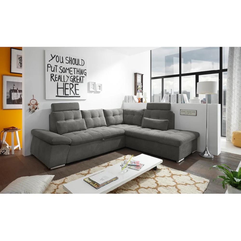 ED EXCITING DESIGN Ecksofa »Nalo L-Form« mit Bettfunktion Bettkasten Kopfstützen Nierenkissen etc. kaufen JETZT KAUFEN