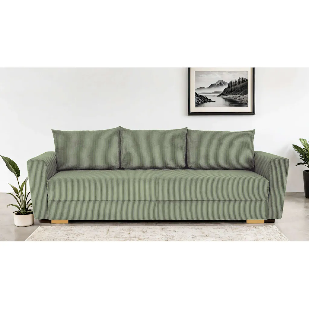 INOSIGN 3-Sitzer »MAGHERA Schlafsofa mit Bettkasten in hochwertiger Verarbeitung« mit Wellenunterfederung Cord und Struktur-Bezug B/H/T 230/92 5/79 cm