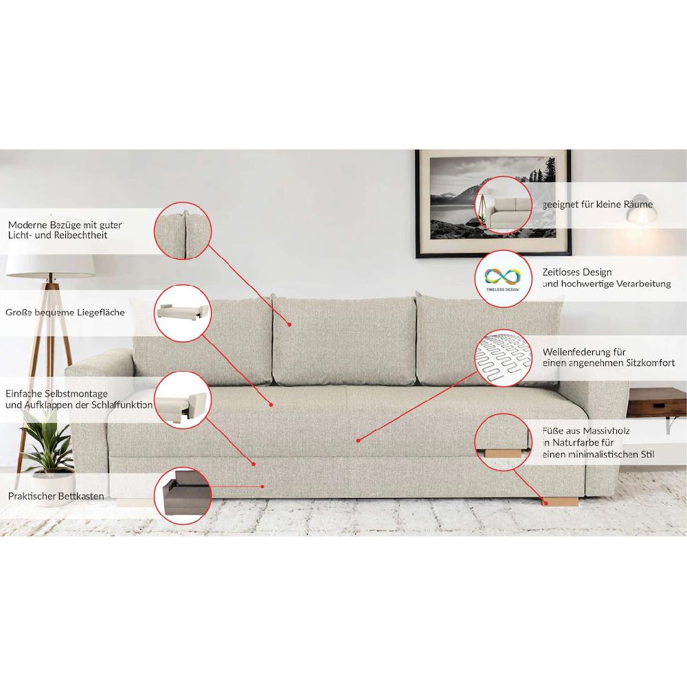 INOSIGN 3-Sitzer »MAGHERA Schlafsofa mit Bettkasten in hochwertiger Verarbeitung« mit Wellenunterfederung Cord und Struktur-Bezug B/H/T 230/92 5/79 cm Speichern exportieren