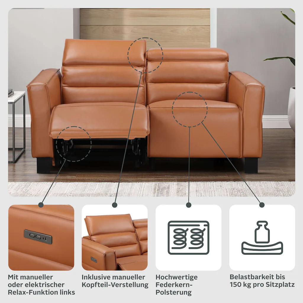 Places of Style 2-Sitzer »Carpari 162 cm mit manueller od. elektrischer Relaxfunktion und USB « sowie Kopfteilverstellung kaufen Hotsell