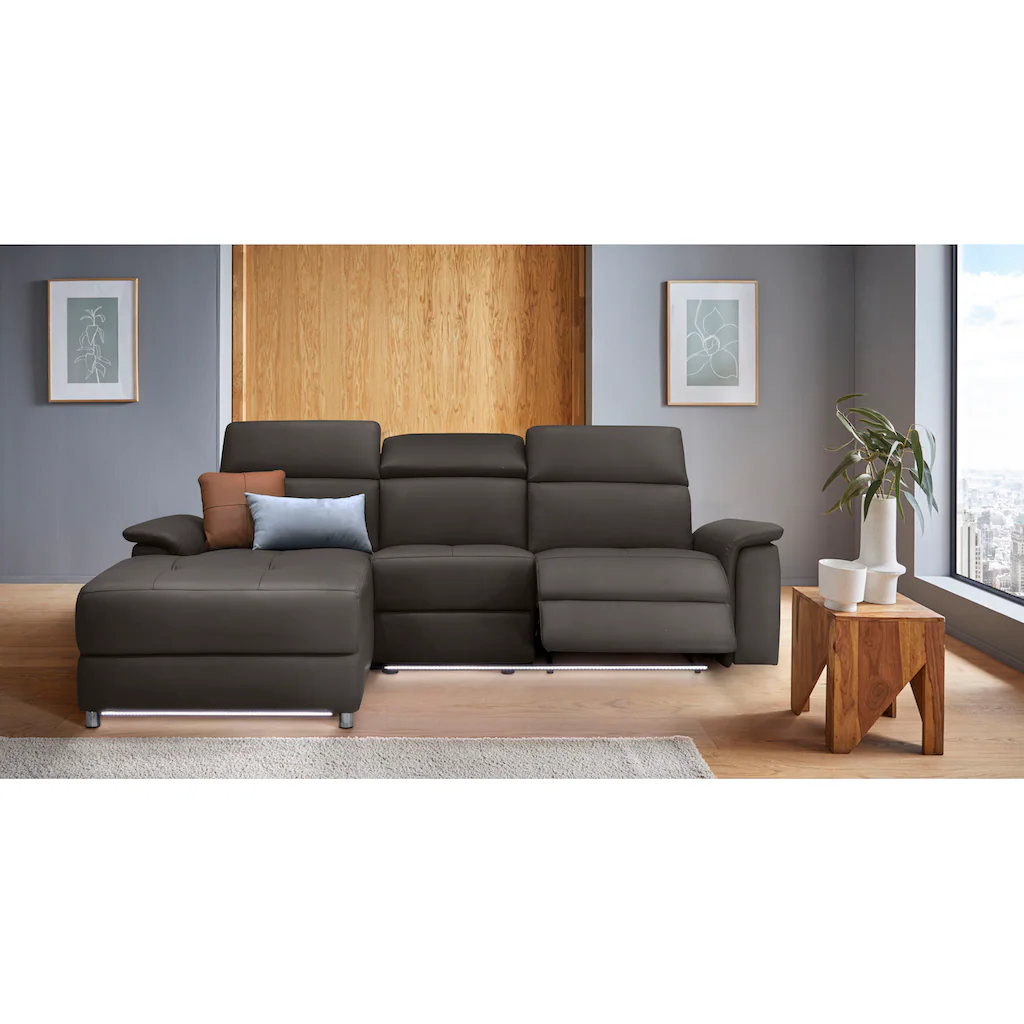 Places of Style Ecksofa »Pareli L-Form 259cm m. Recamiere Echtleder Kunstleder Webstoff« man. o. elektr. Relaxfunktion USB/Kopfteilverstellg u. LED kaufen Cyber Monday