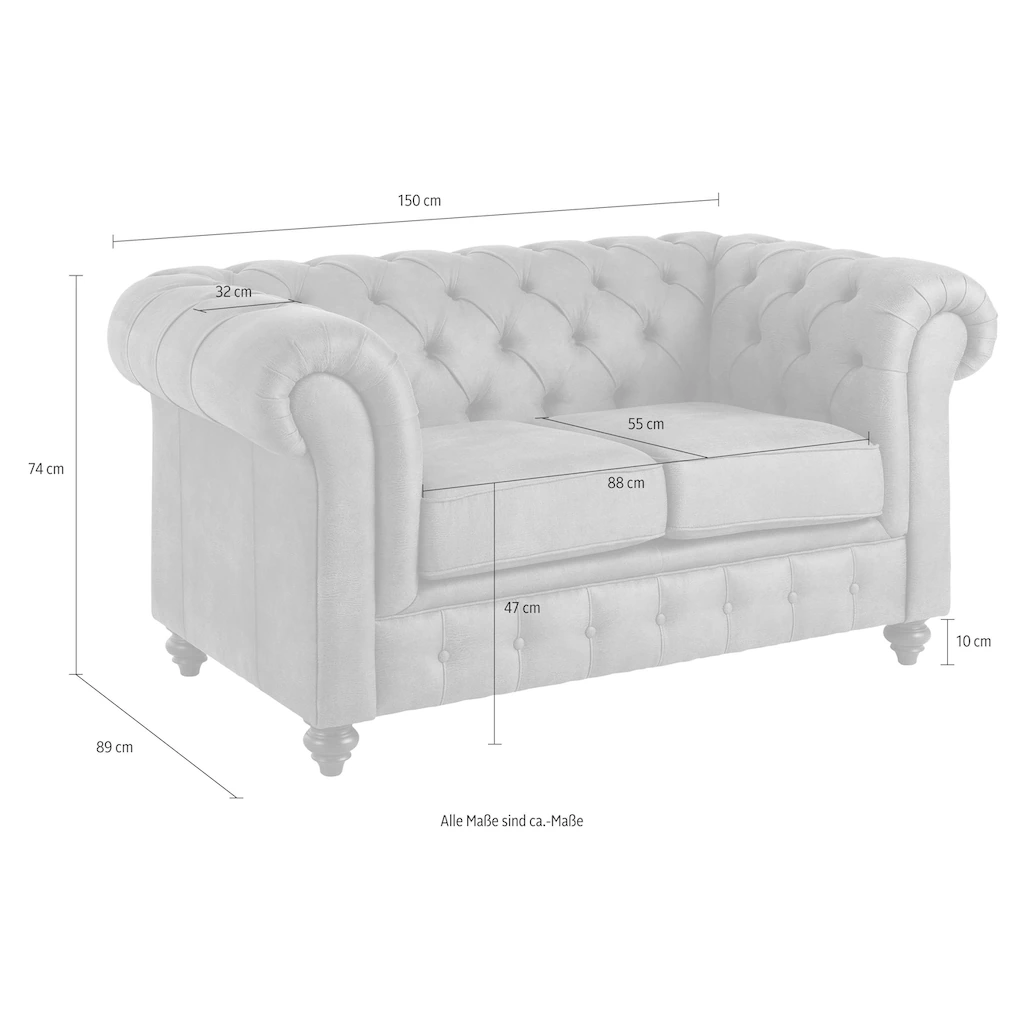 Home affaire Chesterfield-Sofa »Chesterfield 2-Sitzer B/T/H: 150/89/74 cm« mit hochwertiger Knopfheftung auch in Leder kaufen Sonderangebot