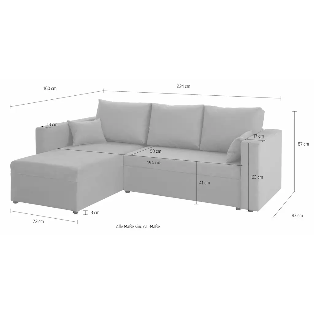 Home affaire Ecksofa »Pur« mit Bettfunktion und Bettkasten Versandkostenfrei