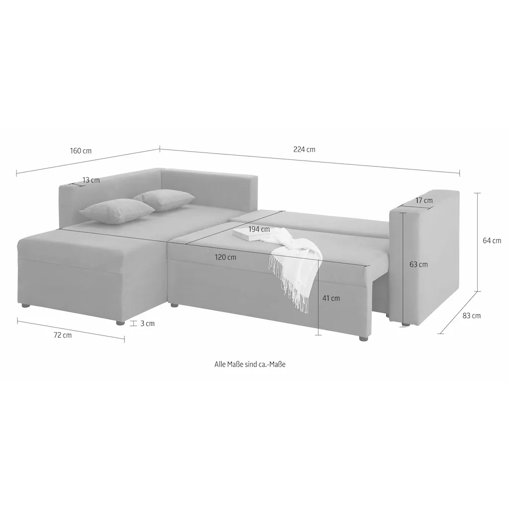 Home affaire Ecksofa »Pur« mit Bettfunktion und Bettkasten Versandkostenfrei